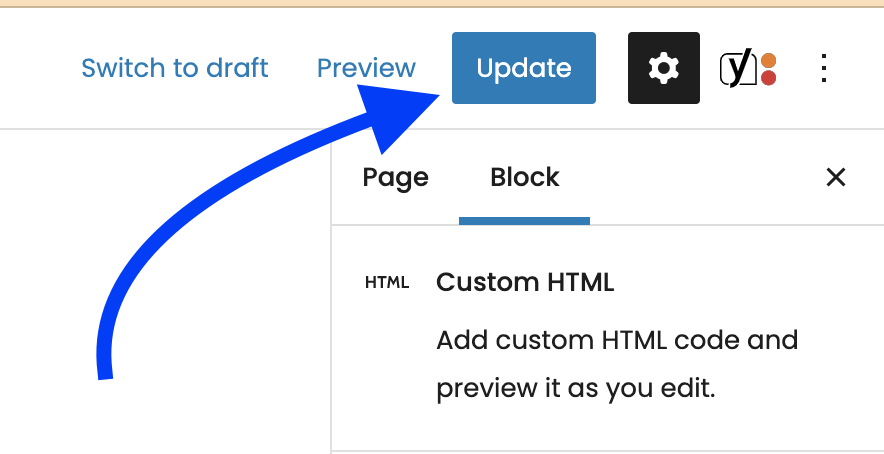 Hover to the top right of your WordPress page and click on Update